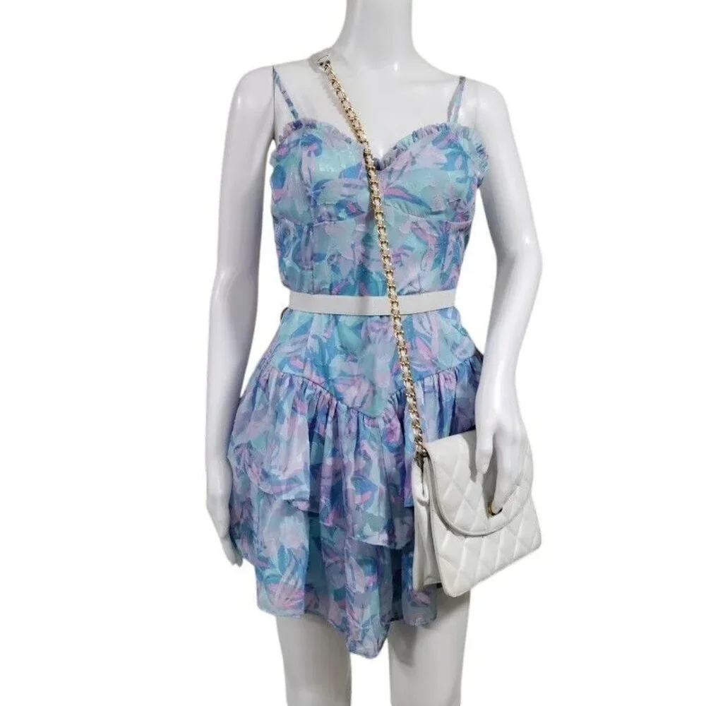 Wild Fable GothFairy Grunge Whimsy 80s Empire Waist Y2K Floral Mini Dress Blue S - Picture 1 of 11
